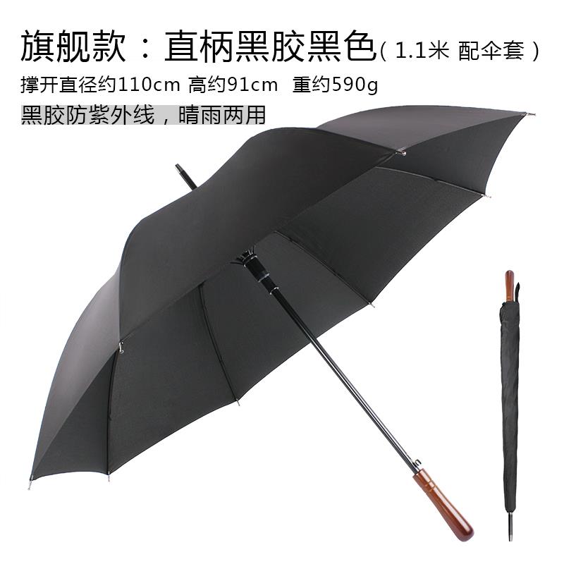 高档雨伞长柄男简黑色单人木柄英伦覆古风约直弯钩广雨告伞定制lo图片