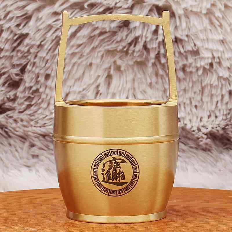 黄铜一桶金光面大水桶桌面创意宝字装元宝特大号桶摆件金属工艺品