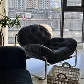 单人沙发椅极简轻奢侘寂椅客厅懒人休闲躺椅奶油中古风格 黑色椅子