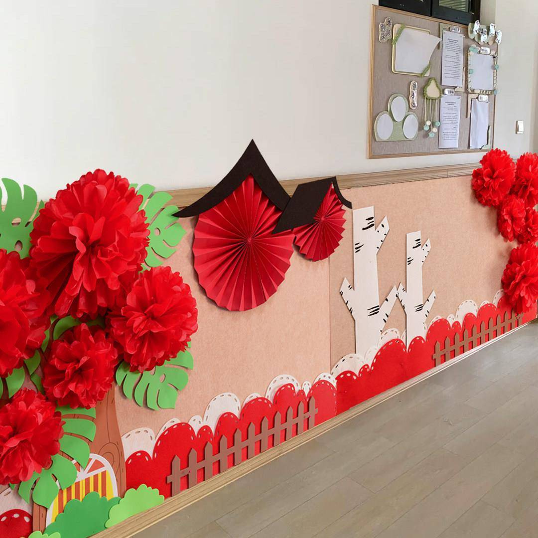 红色纸花组合幼儿园装饰环创开学教室装饰布置立体墙贴主题装饰