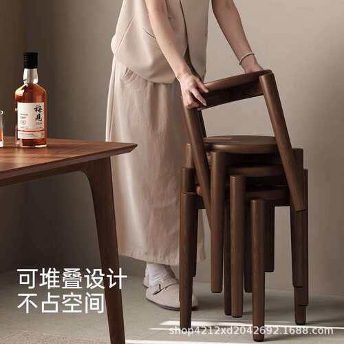 现简代约椅木头高板凳梳妆可叠放实凳子木家用D-DL-BS0圆凳餐桌备