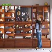 北欧柜实木书玻家用客厅整193墙落地卡座书柜书房璃复古门储物展
