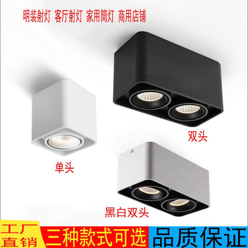 明装射灯led筒灯双头三头斗胆灯天花灯客厅无主灯家用格栅洗墙灯