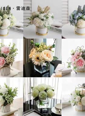 展厅洗手间仿真花可水洗家居卫浴洗手台样板房装饰摆件高端玻璃瓶