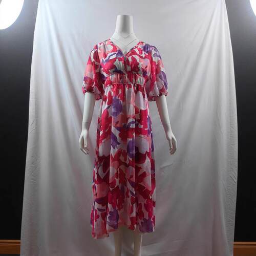 Summer collection waist collar printed long dress