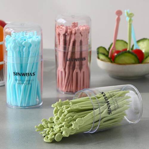 Cartoon Animal Disposable Fruit Forks, Box of 50 Plastic Des