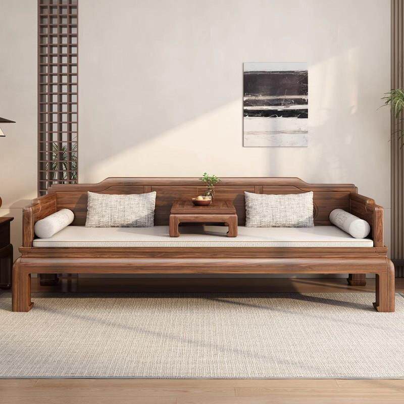 南美胡桃新中国风全实木伸缩滑动罗汉床折叠式两用多功能沙发床