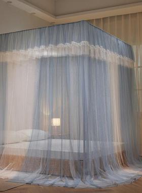 公主风双床花边宫层廷蚊帐家用1米8落地文ICNa帐类防尘三开门防纹