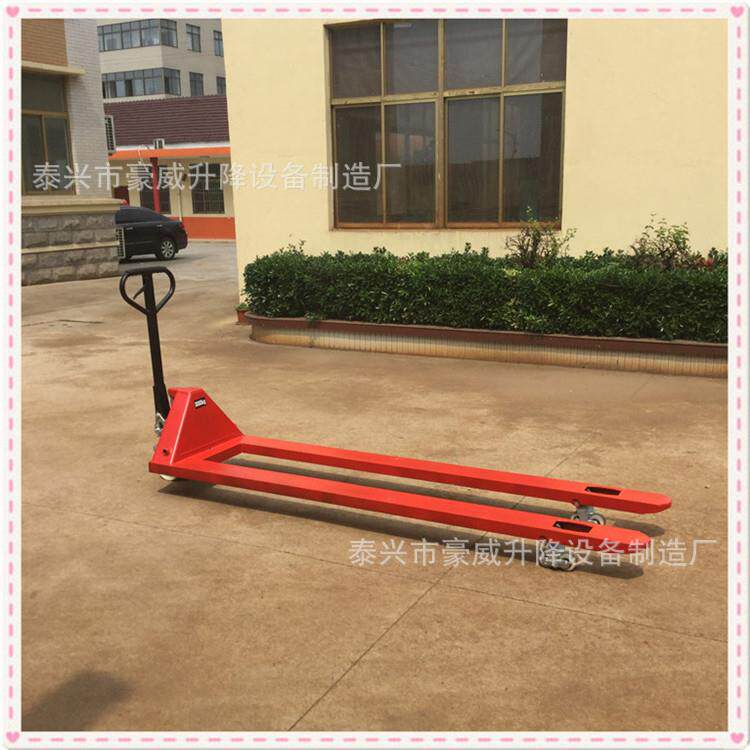 供应叉止2M3M4M长手动液压托盘车 高起升搬运车 虾霸手拉地拖车