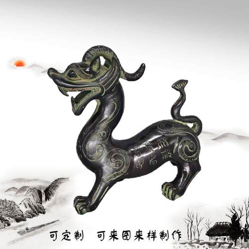 仿古青铜器客厅摆件貔貅怪兽古玩独角蛇纹貔貅家居饰品复古