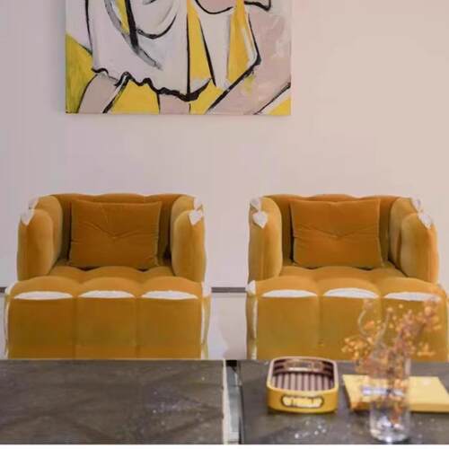 中古风现代客厅布艺沙发意式极简比利时泰迪绒爆浆直排酒店沙发