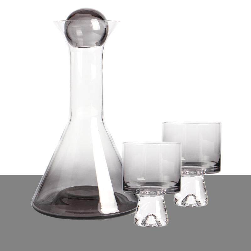 一套渐变电镀条纹轻奢风玻璃壶一壶醒酒器玻璃冷水壶玻璃水杯