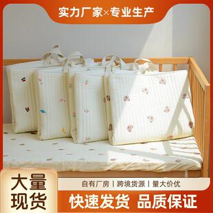薄款新生儿婴儿刺绣纯棉透气午睡垫折叠便携床垫外出野餐露营手提