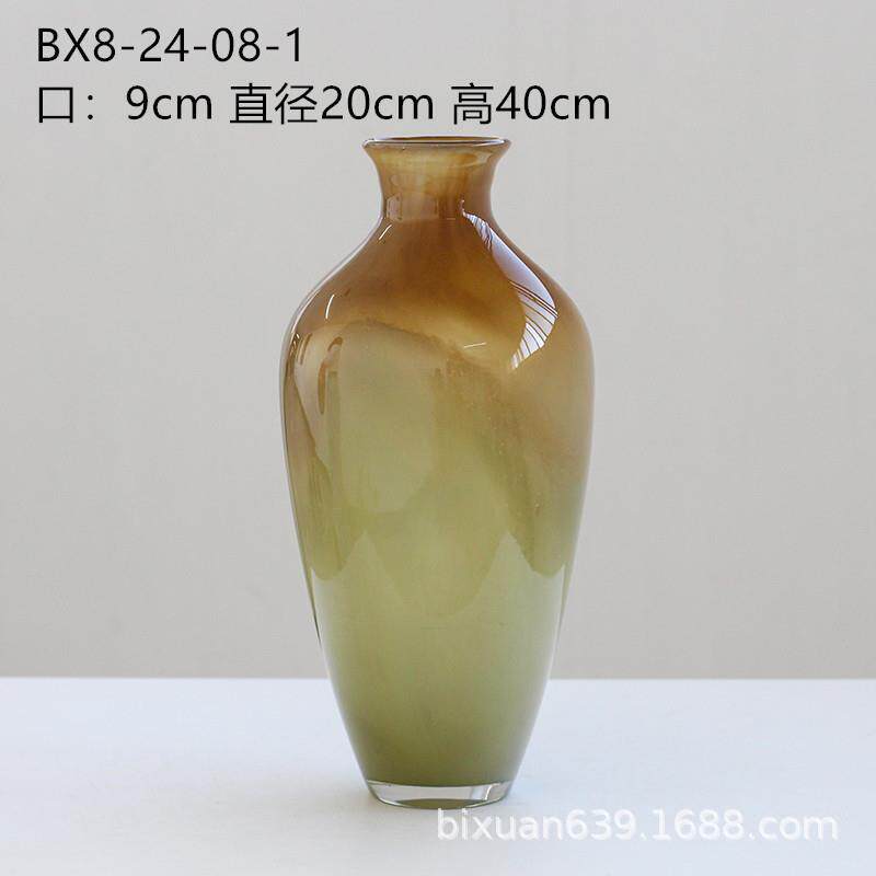 蓝白色玻璃花瓶ins风轻奢高级感透明插花水养创意水培客厅餐桌摆