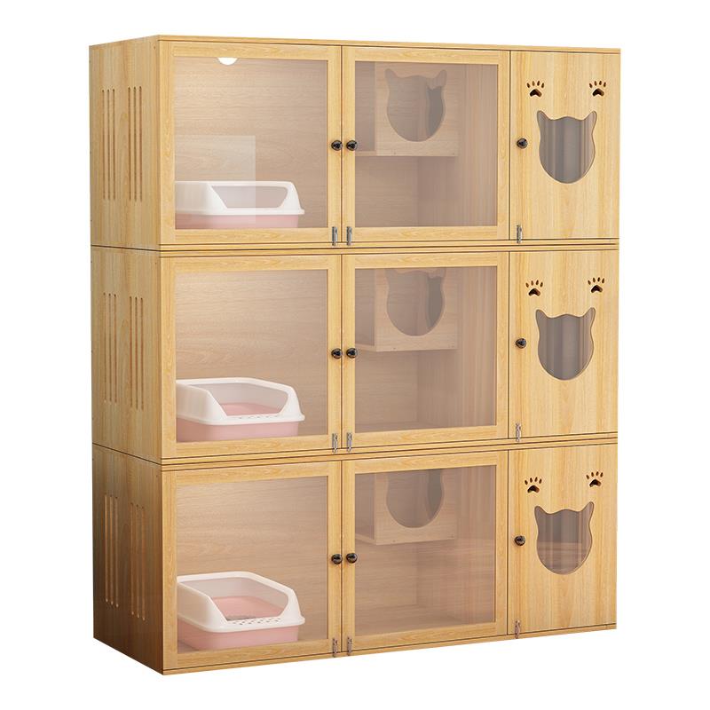 正品猫舍猫笼子宠物定制实木层板猫窝别墅猫柜舍产房展多寄示柜猫