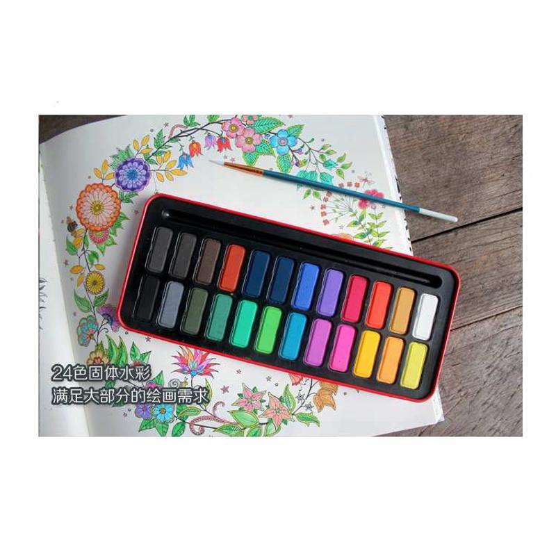 买就送！12/18/24色固体水彩颜料色彩画套装儿童初学颜料画具画材