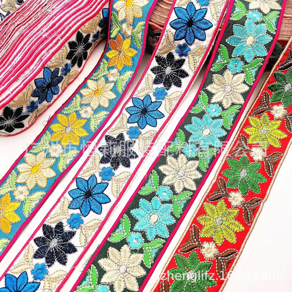 织带服装辅料少数民族  绣花箱包鞋货源刺绣外贸条码风彩色花边材