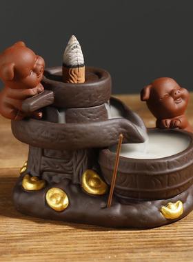 新款 新品紫砂石墨沉香倒流香炉工艺品 创意动物福猪倒流香炉摆件