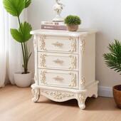 奶欧式 床头烤漆床头柜欧美风油色雕花描金卧室收柜OPG纳床边大容