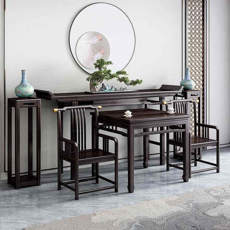 明式条案简约供桌农村堂屋新中式全实木中堂六件套八仙桌神台组合