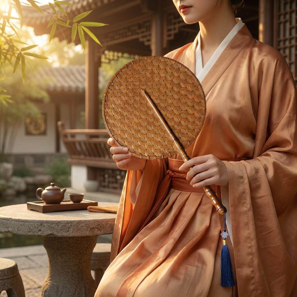 手工竹编扇子大漆工艺蒲扇罗汉竹竹柄圆扇中国风复古团扇心圆形扇