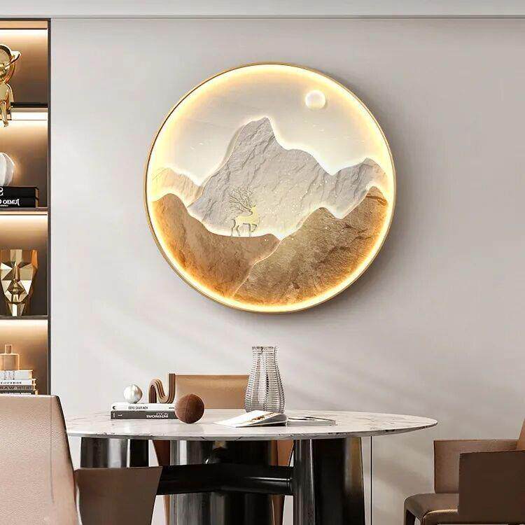 背有靠山入户玄关装饰画现代轻奢餐厅圆形山水办公室挂画客厅壁画