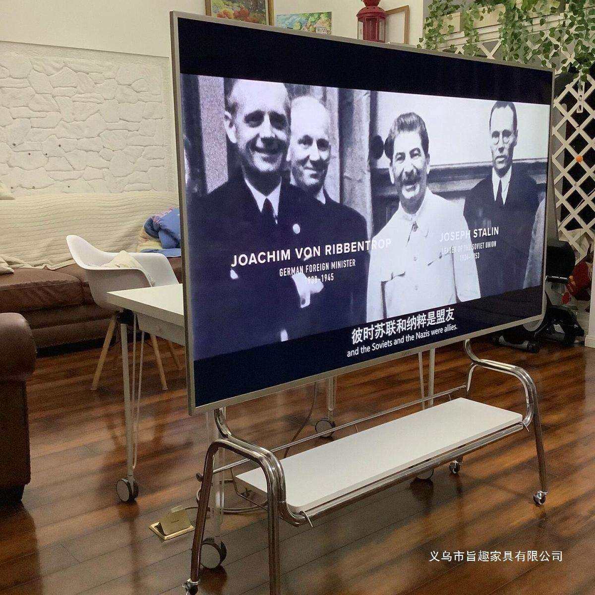 不锈钢电视支架金属带轮可移动客厅家用显示器挂架屏幕32-70寸用