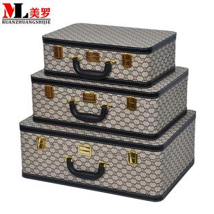 欧美风格 样板间收纳柜摄影道具箱 覆古图案行李箱皮衣衣帽间软装