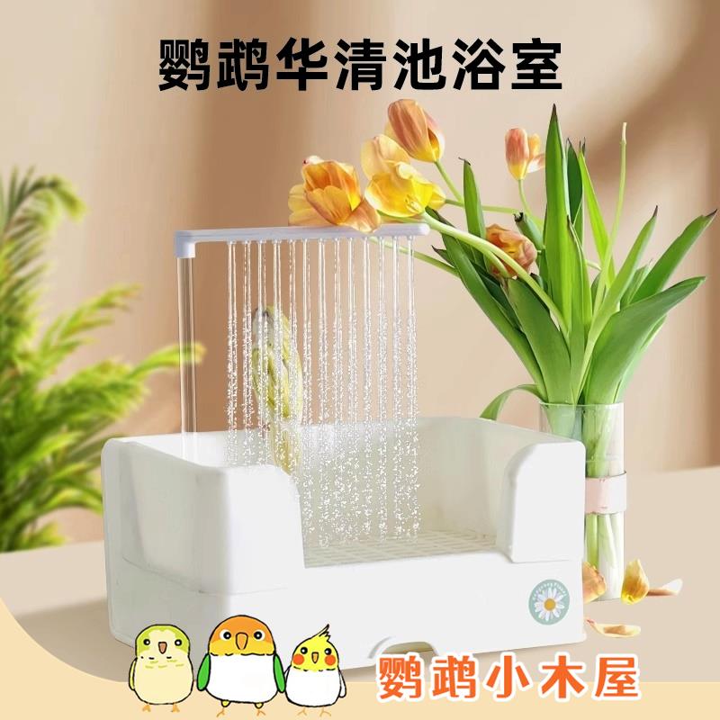 鹦鹉小木屋华清池鹦鹉鸟用洗澡盆刺星球电动洗澡自动循环水浴池