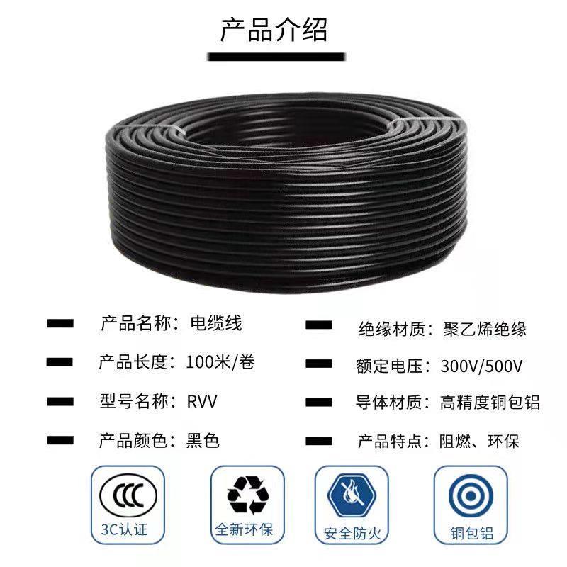 工电线国3电缆线2芯标RVV芯2.5平方护套线户外家用防水防冻电源程
