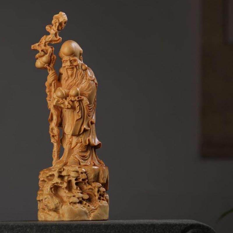 崖柏黄杨木雕刻寿星公摆件工艺品高档次家里装饰品老年人送礼实用