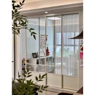 奶油中古风法式白色复古门三联动厨房推拉门客厅阳台隔断玻璃移门