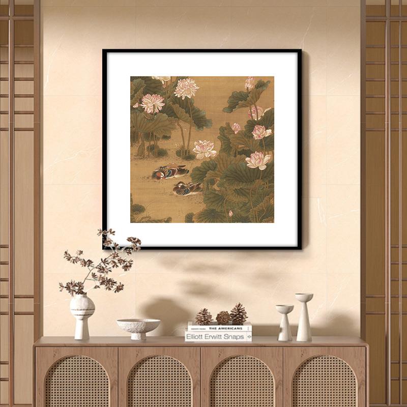 荷塘鸳鸯装饰画花鸟荷花牡丹挂画新中式国画客厅书房茶室玄关壁画