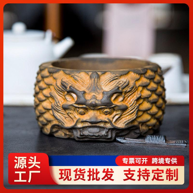 新中式创意复古做旧龙头烟灰缸家居客厅艺术文创工艺装饰品锈色