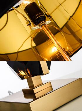 现饰代金属风简水晶琉璃装约台灯设计师样板房卧室床头A221布艺台