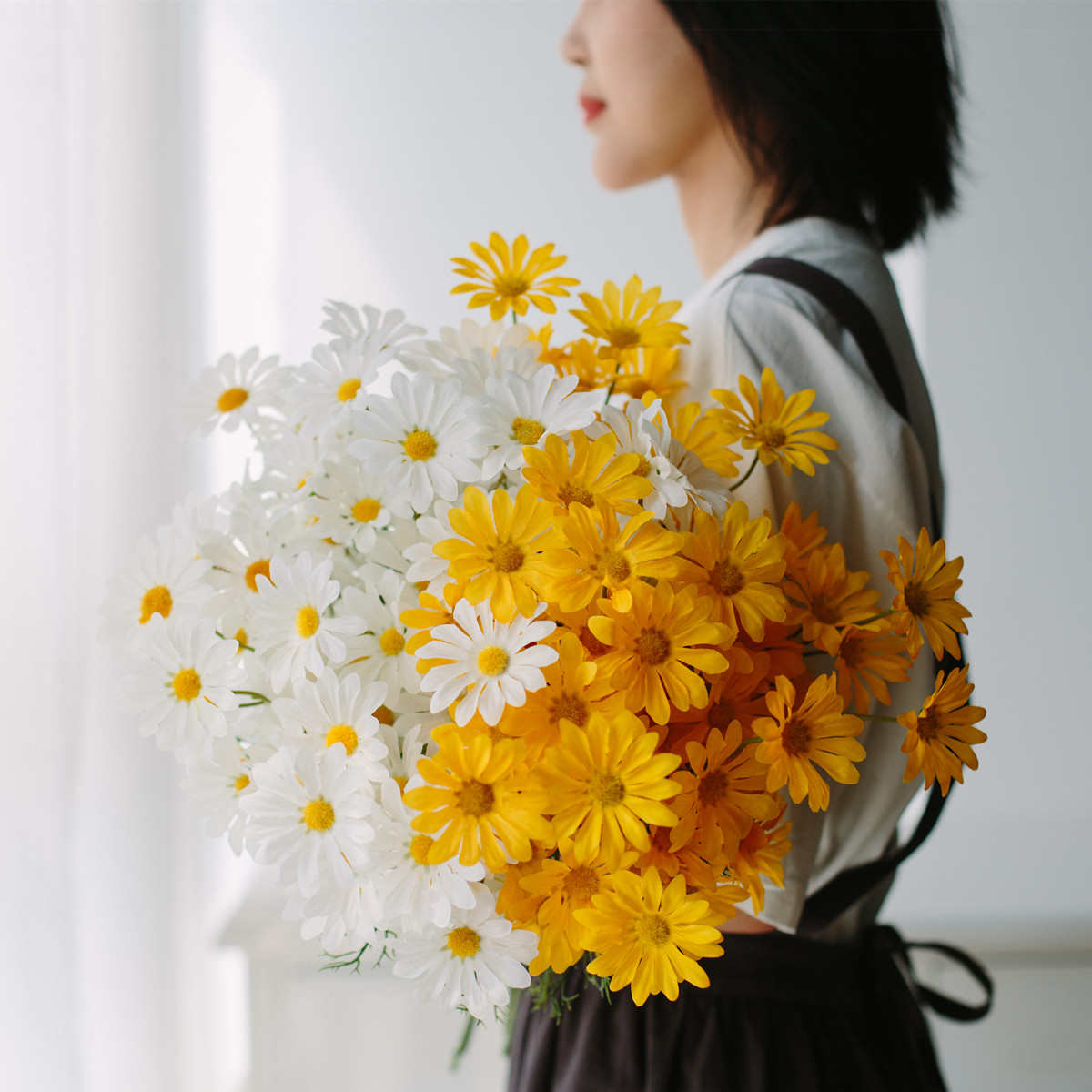 ins洋甘菊小雏菊花假花 仿真花束客厅装饰品摆件塑料干花餐桌摆设