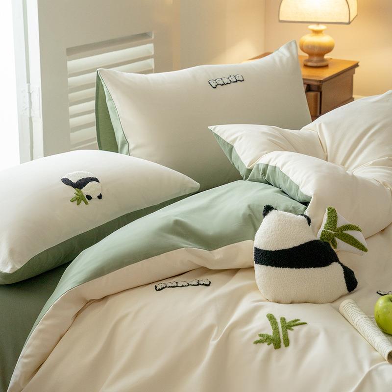 绣2绣02510件0支全棉磨毛毛巾四套卡通熊猫NOD床笠款床上用品卡通