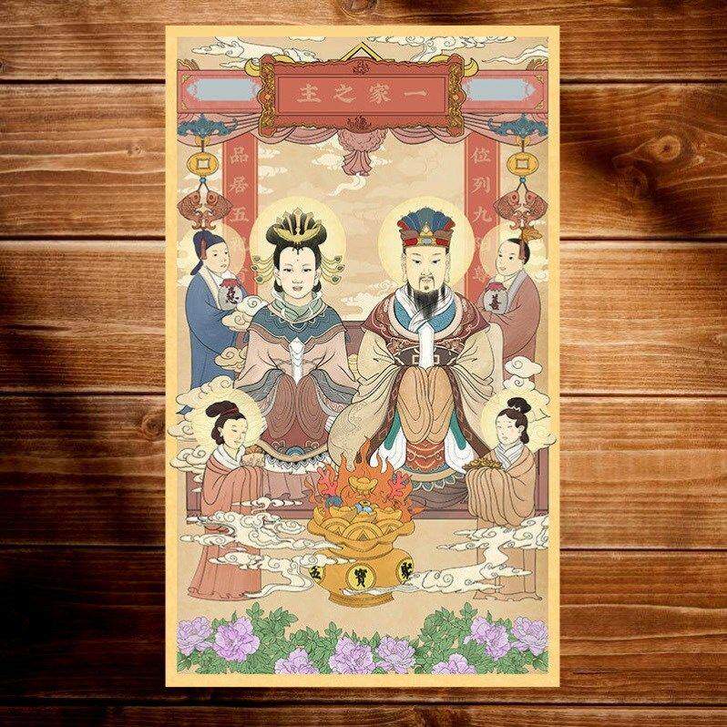 厨房灶神贴画防水202年灶王爷年画老式灶君对联灶君画像土地爷