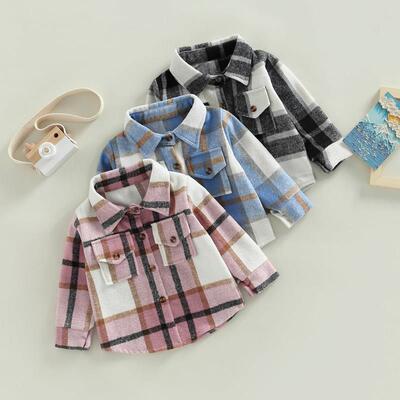 Fashion Kids Baby Plaid Shirt Jacket Children Casual Lapel L