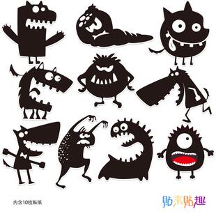 10张小怪兽表情行李箱贴纸个性笔记本电脑贴拉杆箱旅行箱贴画防水