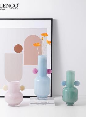 北欧 ins风创意彩色玻璃双耳花瓶时尚样板房客厅餐桌插花装饰摆件