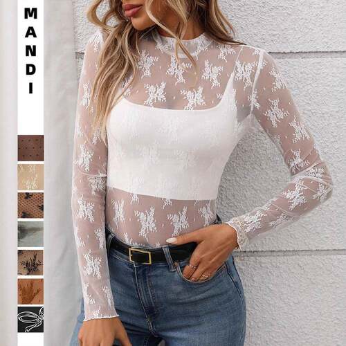 CUTE Bow Black Print Long Sleeve Mesh Top