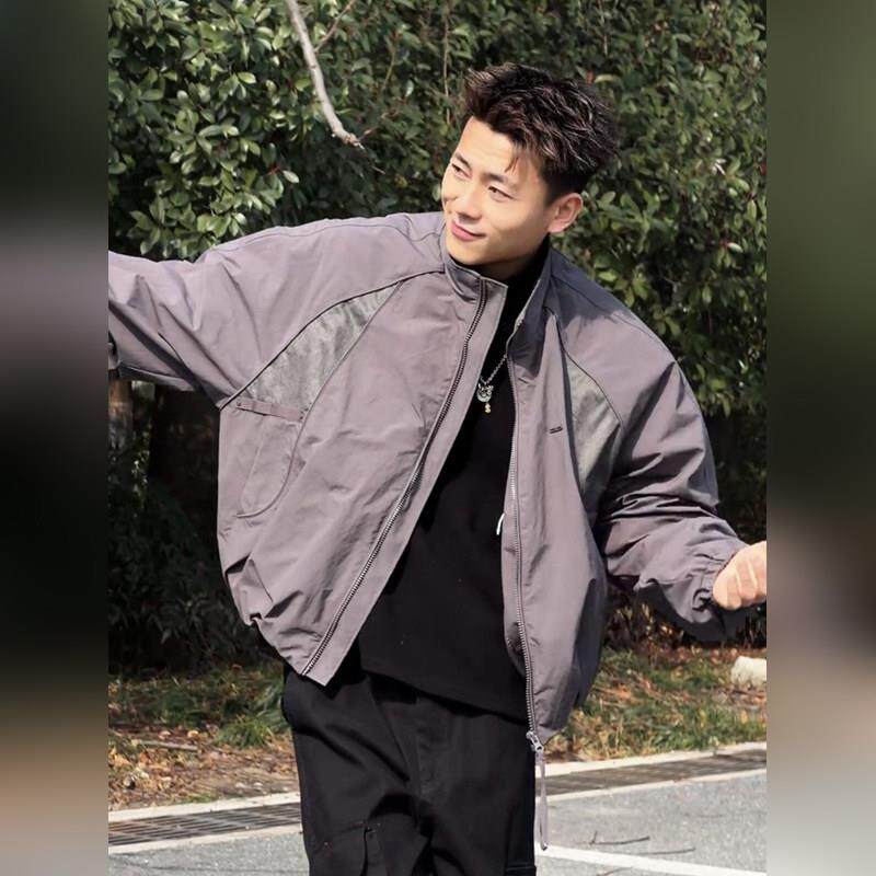 轻奢美式重磅蝙蝠袖立领夹克男2026创建百搭宽松廓形户外防风外套