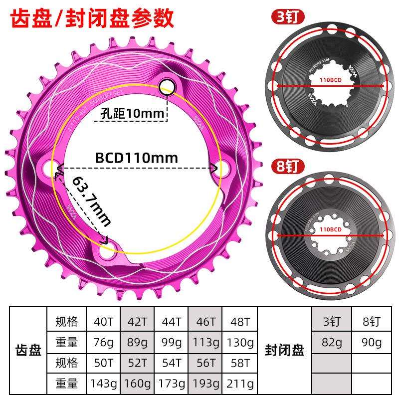 VXM公路车4爪110BCD正负齿链轮 GXP3钉8钉气动功率计齿片封闭牙盘