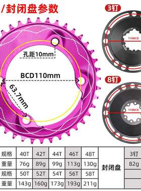 VXM公路车4爪110BCD正负齿链轮 GXP3钉8钉气动功率计齿片封闭牙盘