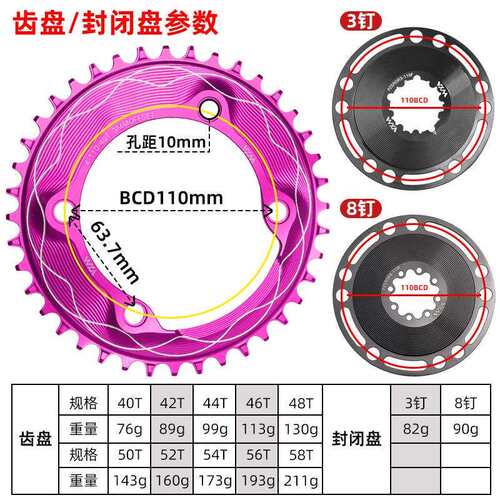 VXM公路车4爪110BCD正负齿链轮 GXP3钉8钉气动功率计齿片封闭牙盘