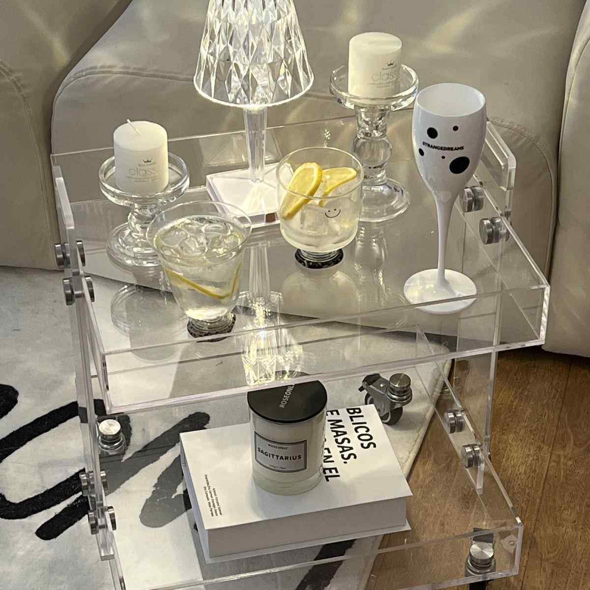 亚克力可移动推车置物架家用多功能现代简约储物收纳架透明in代之