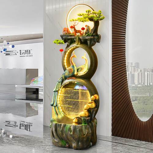 家居葫芦流水摆件客厅电视柜旁装饰办公室加湿器孔雀景观落地水景