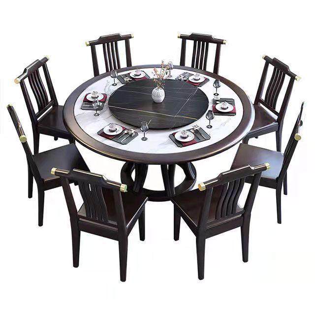 新中式全实木岩板圆形餐桌椅组合家用8/10人带转盘酒店餐厅吃饭桌,住宅家具,实木餐桌,淘宝优惠券,粉丝福利购,淘宝优惠卷