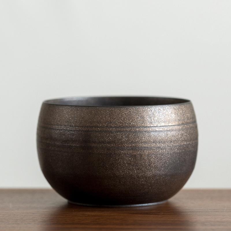 陶瓷建水铁锈釉茶渣灌小号杯洗鎏金釉茶洗茶具水盂茶道配件